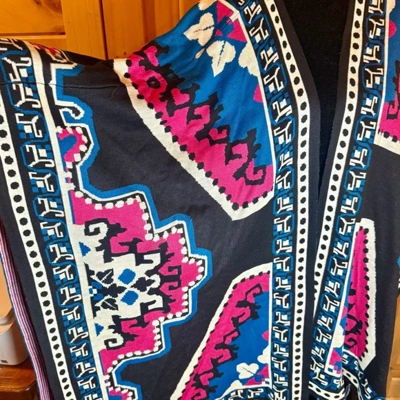 Flying Tomato Open Front Fringe Trimmed Black, Pink & Purple One Size Kimono - Picture 6 of 10